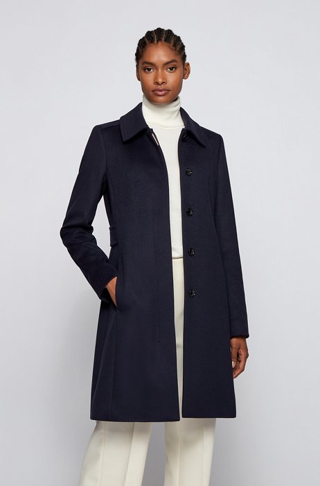 Regular-fit coat in merino wool and cashmere, Dark Blue