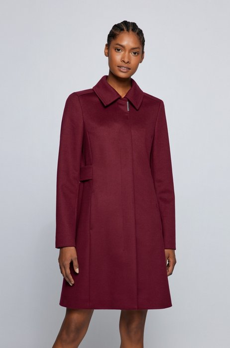 Regular-fit coat in merino wool and cashmere, Dark Red