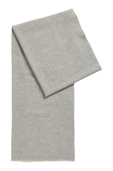 Wool-cashmere scarf with embroidered monogram, Silver