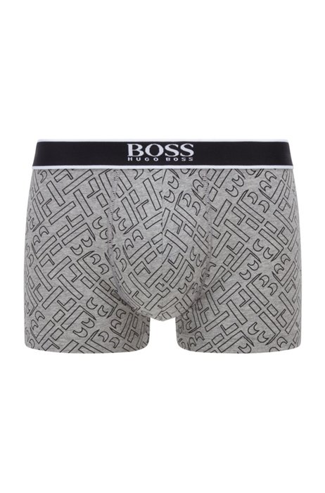 Logo-waistband trunks in printed stretch-cotton jersey, Grey