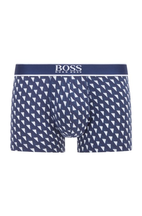 Logo-waistband trunks in printed stretch-cotton jersey, Blue