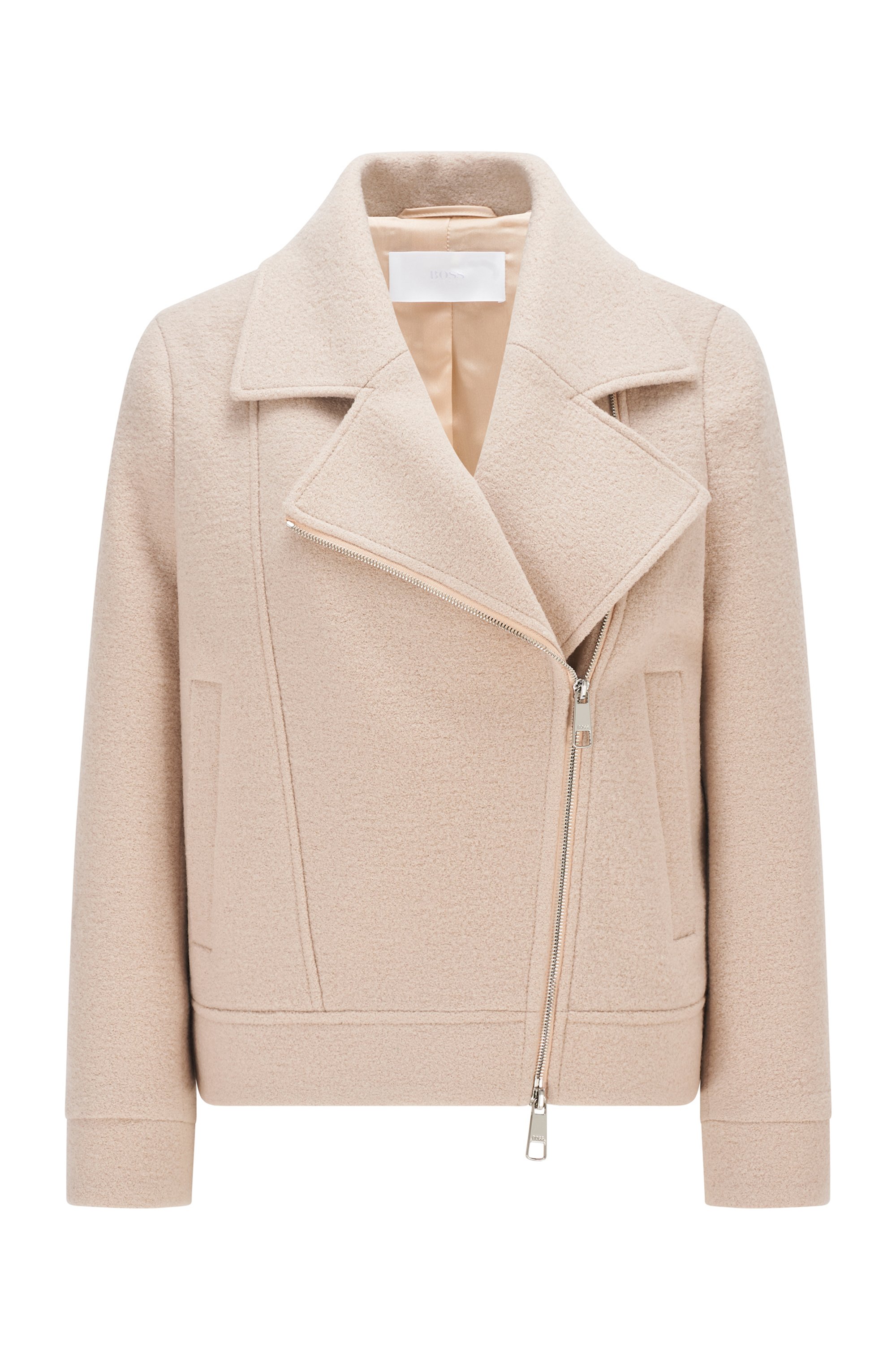 Relaxed-fit cropped jacket in boiled wool, Light Beige