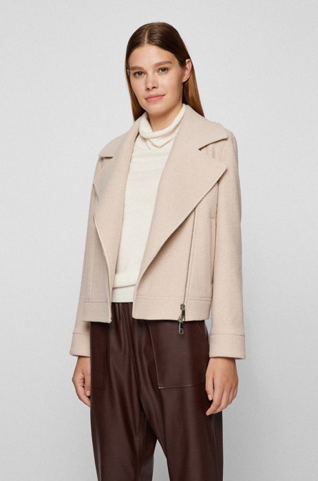 Relaxed-fit cropped jacket in boiled wool, Light Beige