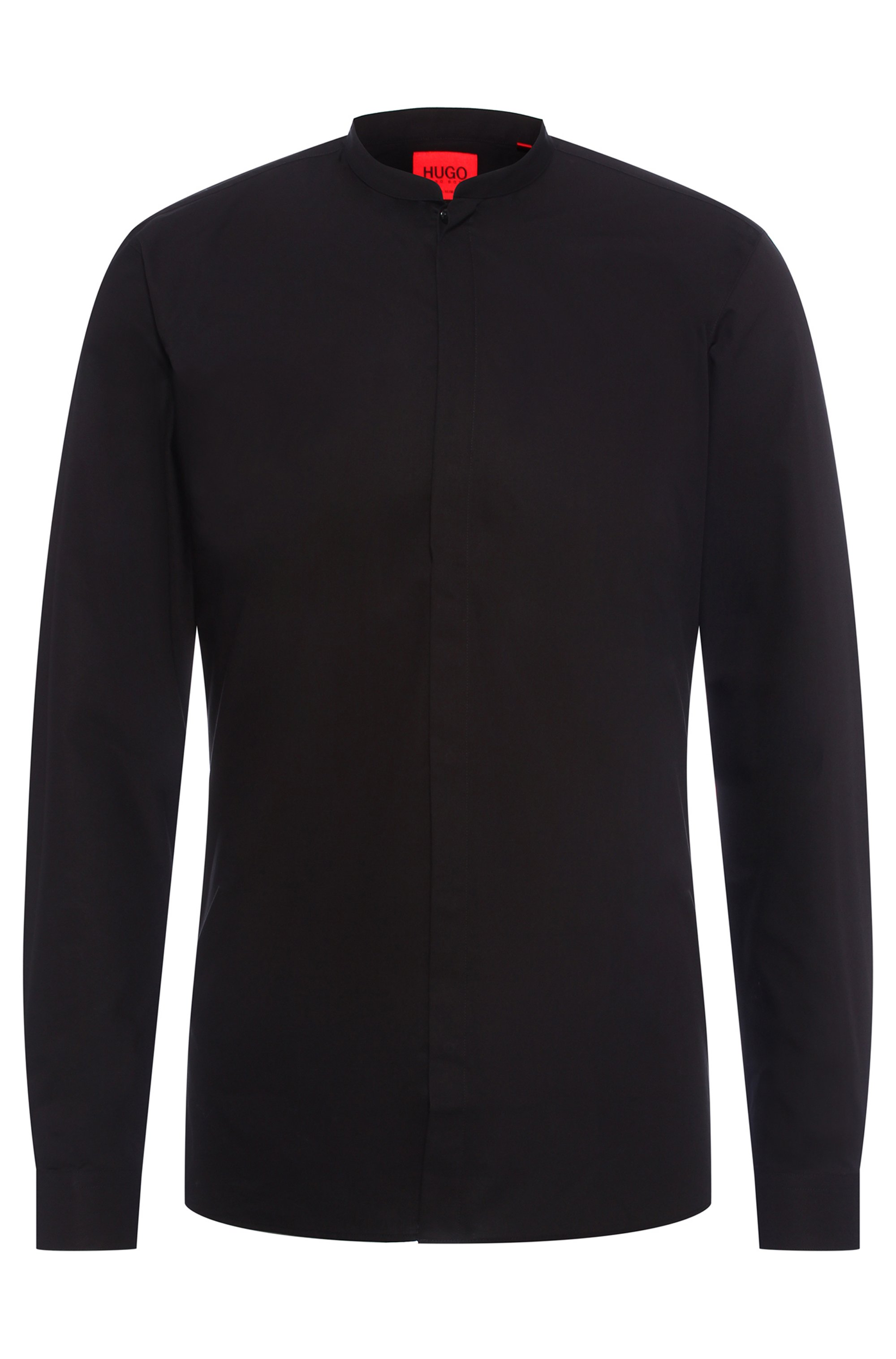 Easy-iron extra-slim-fit shirt in cotton poplin, Noir