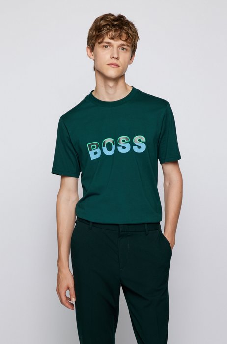 Logo-artwork regular-fit T-shirt in cotton jersey, Dark Green