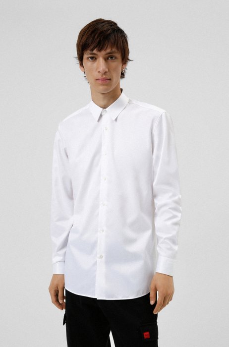 Camicia regular fit in twill di cotone facile da stirare, Bianco