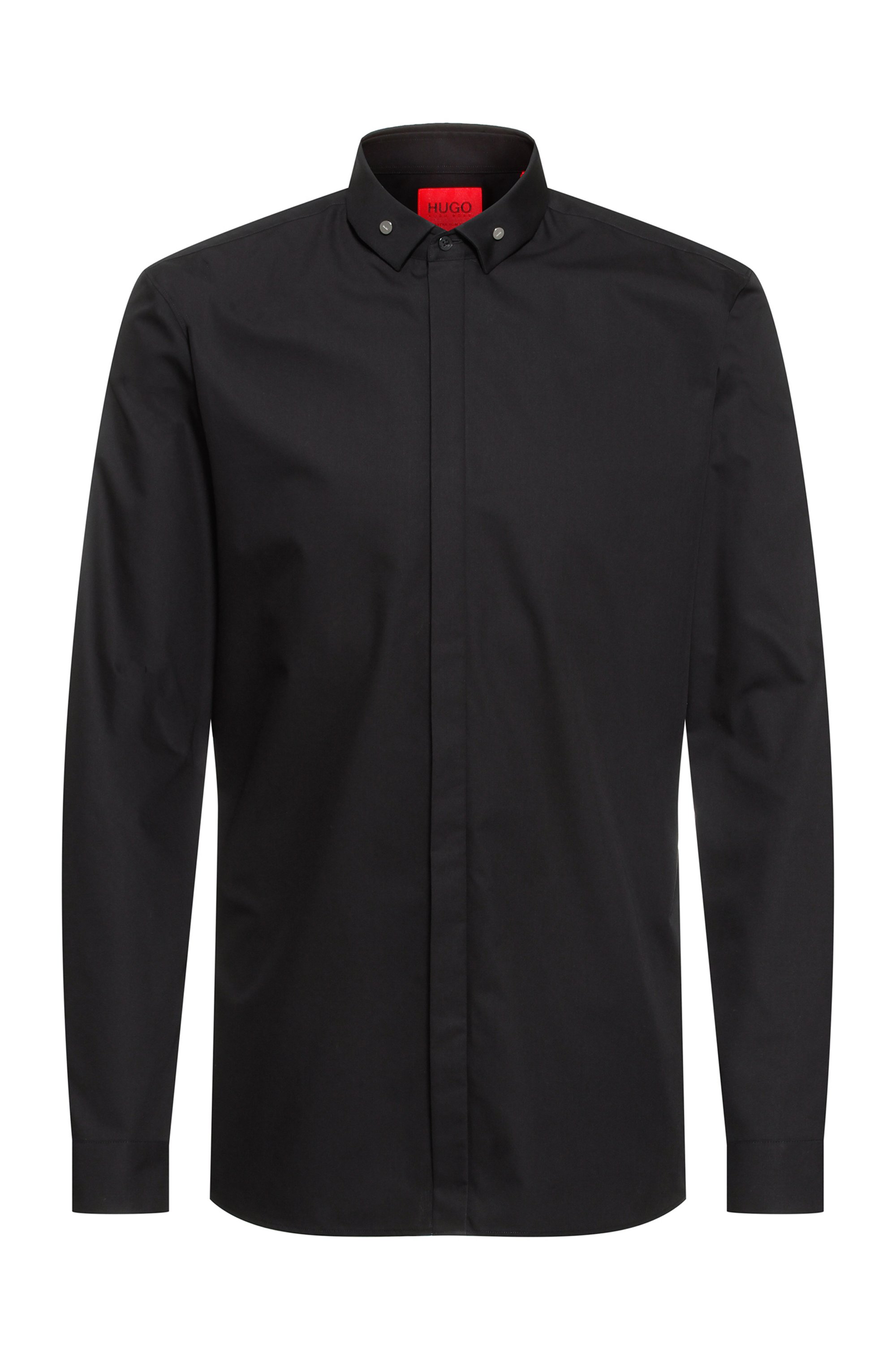 Easy-iron extra-slim-fit shirt with collar studs, Black