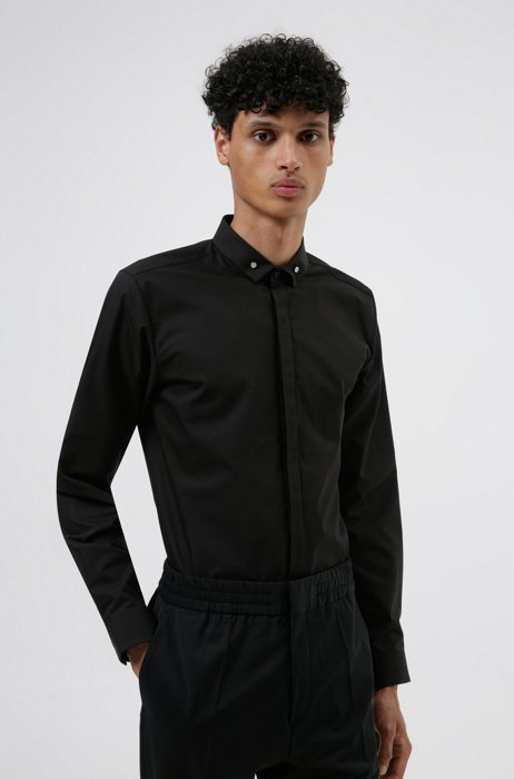 Easy-iron extra-slim-fit shirt with collar studs, Black