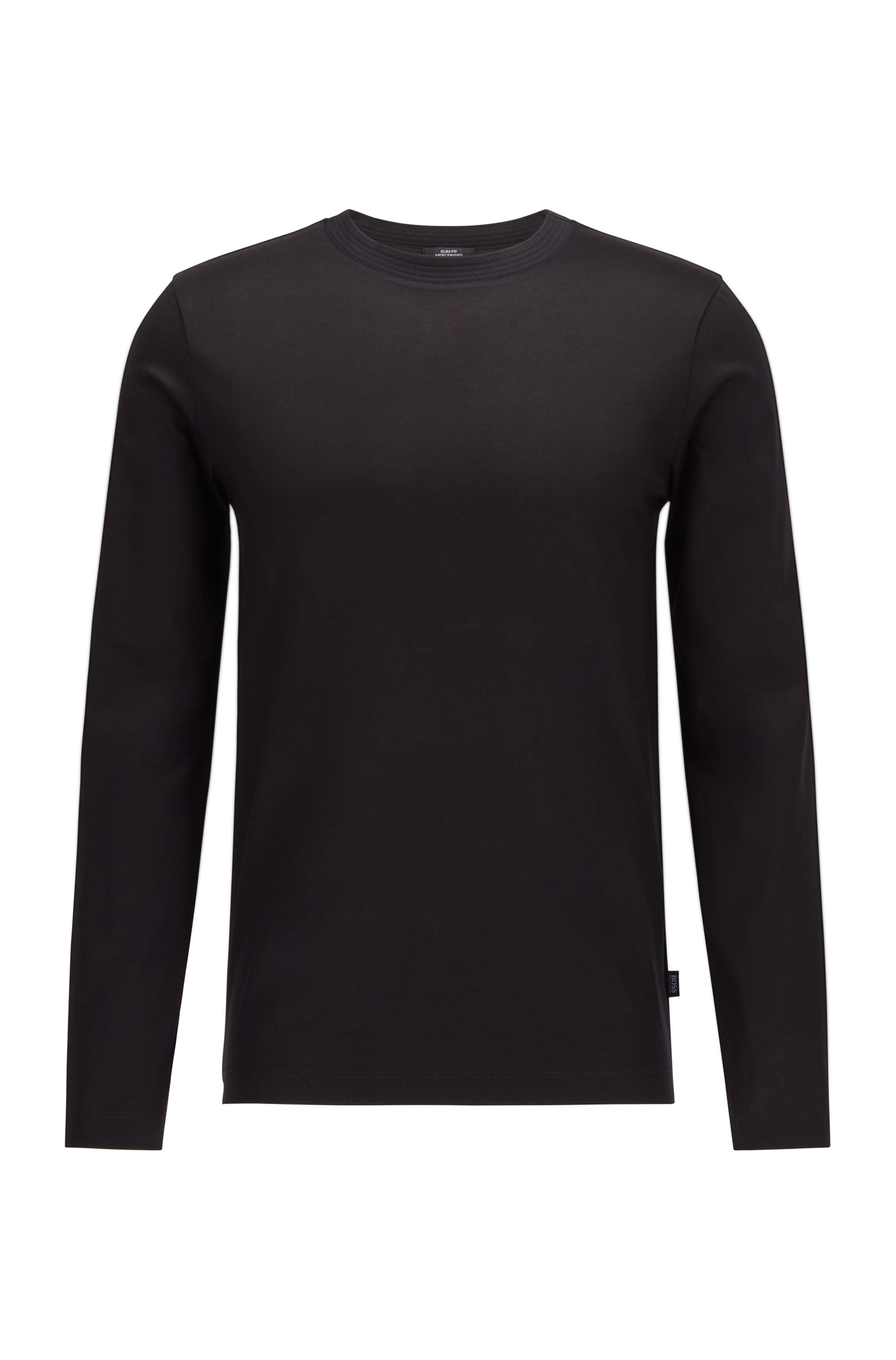 Slim-fit long-sleeved T-shirt in mercerized cotton, Black