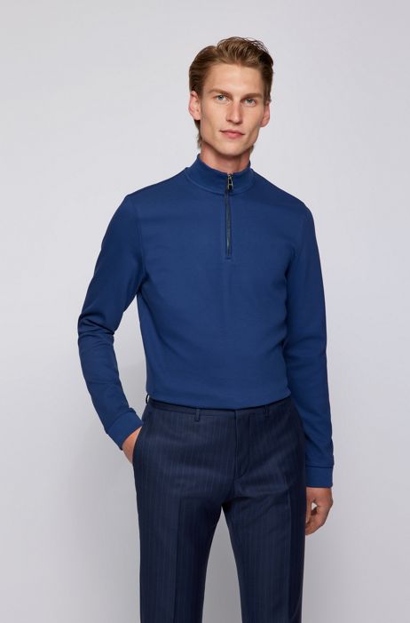 BOSS by HUGO BOSS Contrast Piping Organic Cotton Half Zip Sweater in Navy Mens Clothing Sweaters and knitwear Zipped sweaters Save 20% for Men Blue 