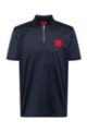 Zip-neck cotton polo shirt with red logo label, Dark Blue