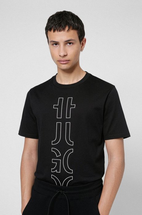 T-shirt in cotone biologico con logo troncato, Nero