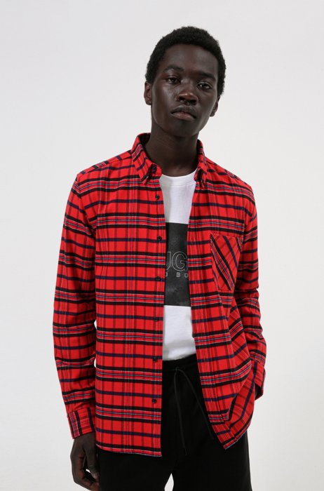 Relaxed-fit shirt in checked cotton flannel, Red Patterned