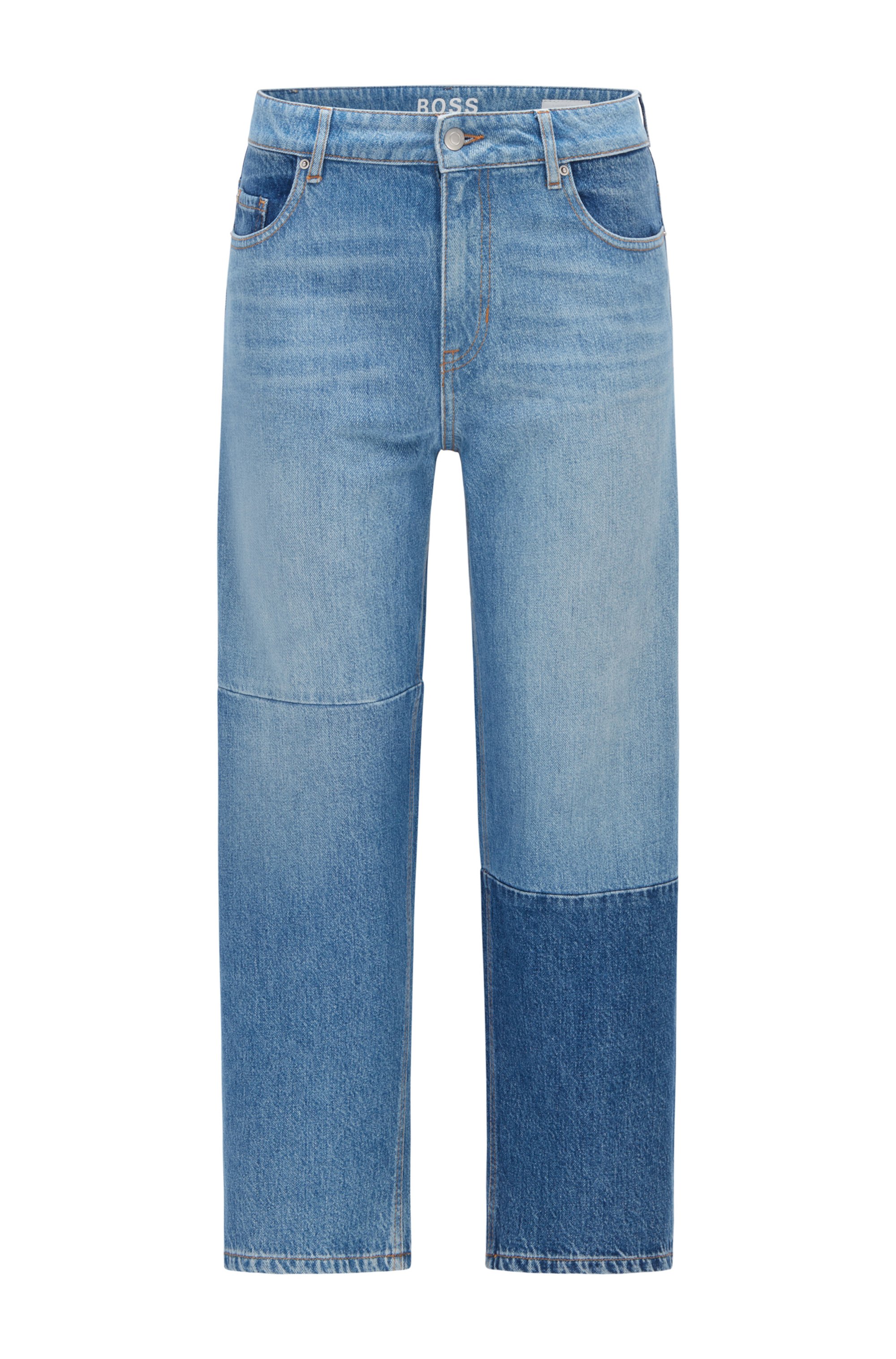 Regular-fit jeans in patched Italian denim, Blue