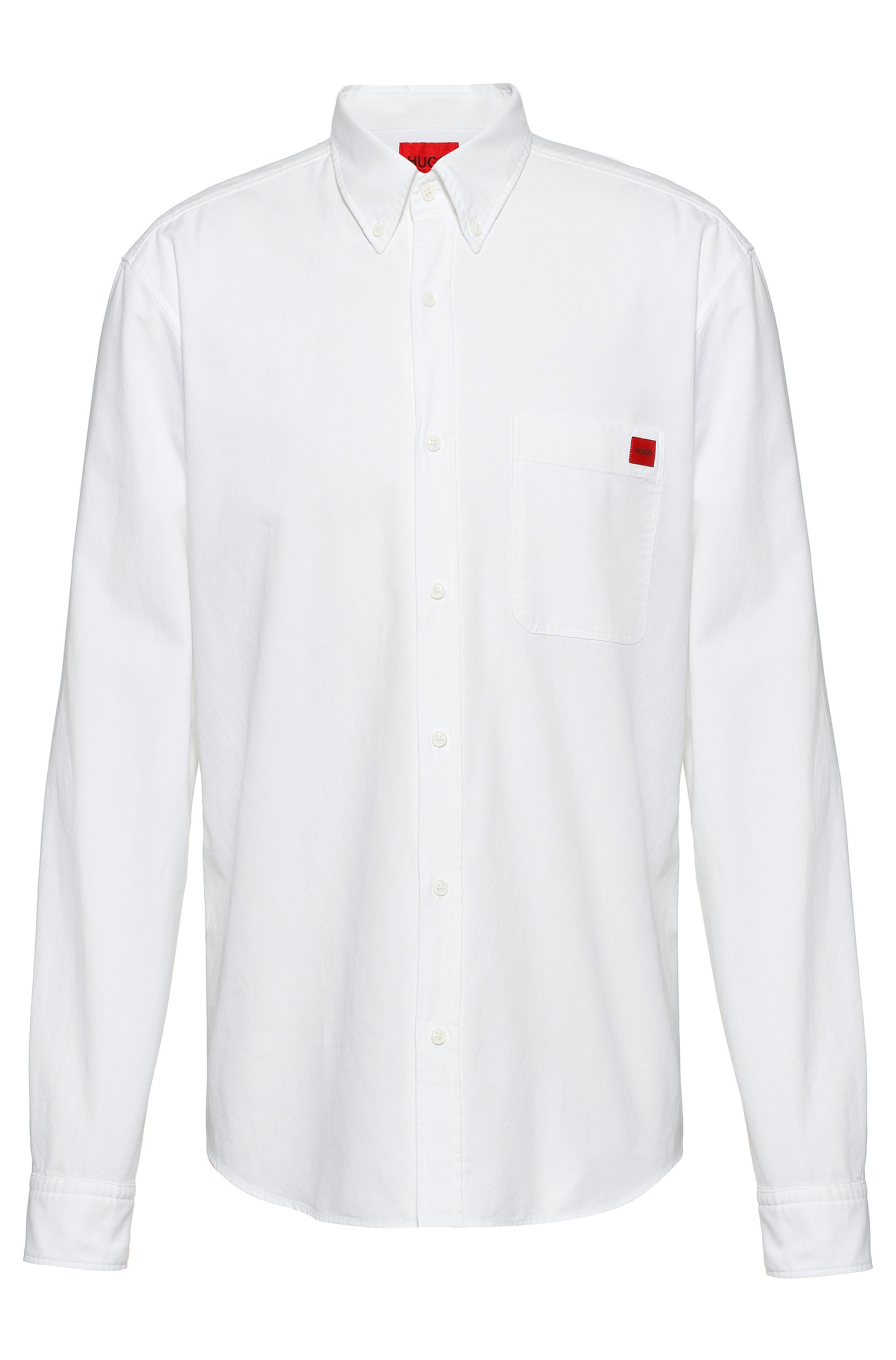 Slim-fit overhemd van katoen met rood logolabel, Wit