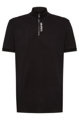 Zip-neck polo shirt in stretch-cotton 