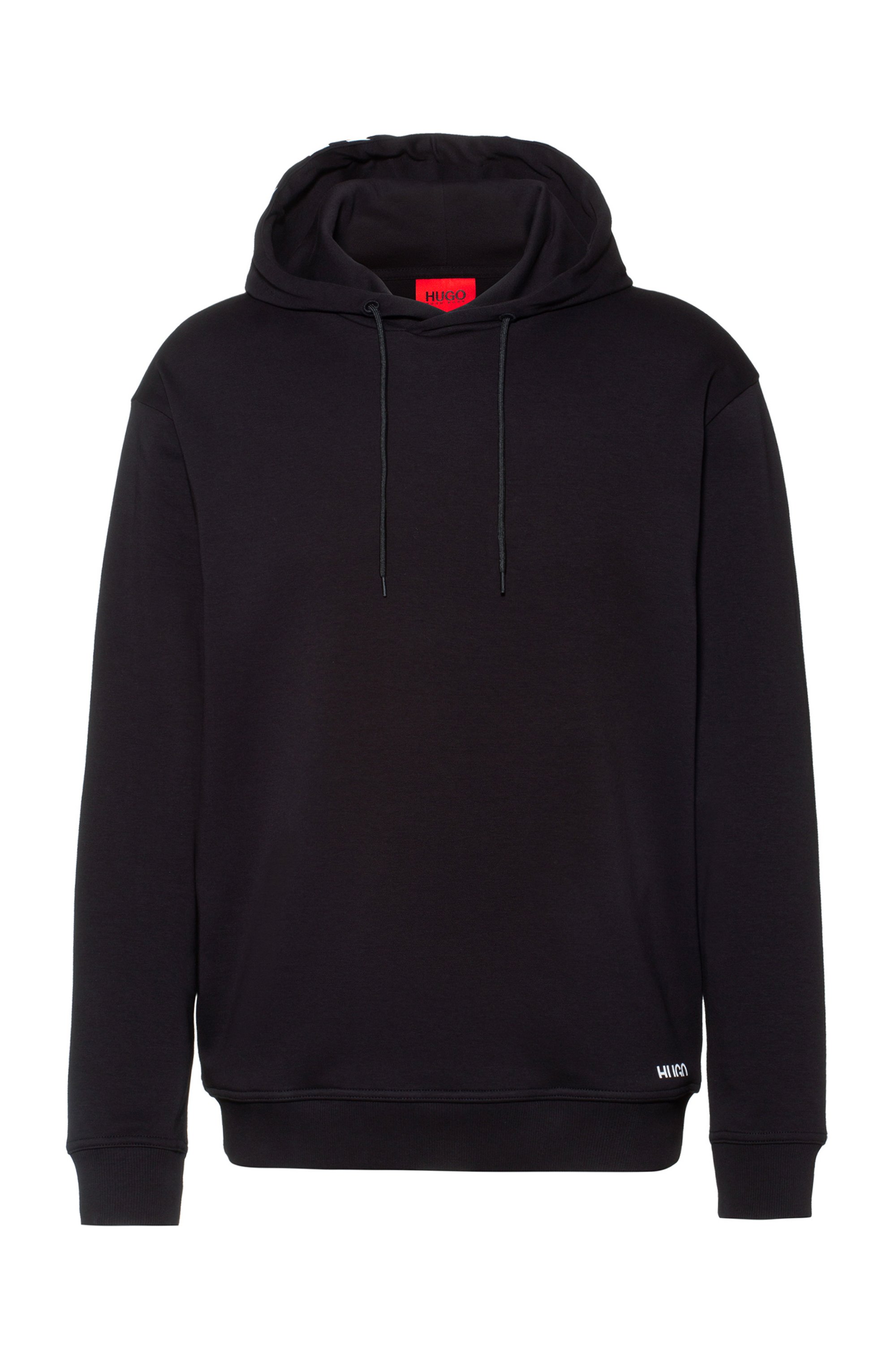 Relaxed-fit katoenen sweatshirt met capuchon en afgesneden logo, Zwart