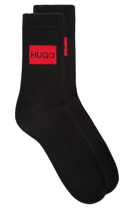 Set van twee paar sokken in kwartlengte met logo, Zwart