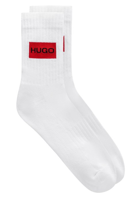 Two-pack of quarter-length sports socks with logo, White