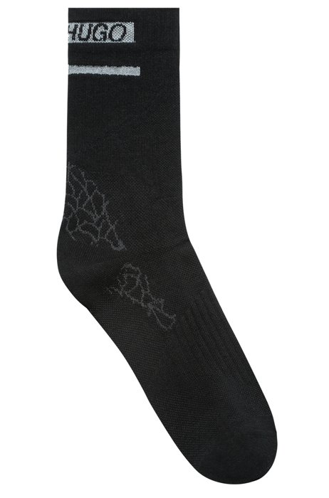 Mixed-structure short logo socks in a cotton blend, Black