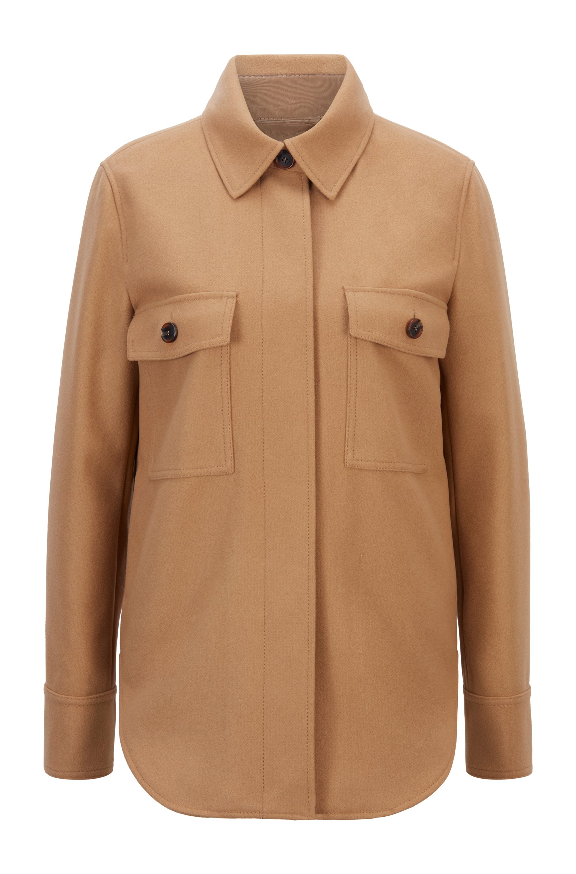 Overshirt-style jacket in a virgin-wool blend, Light Brown