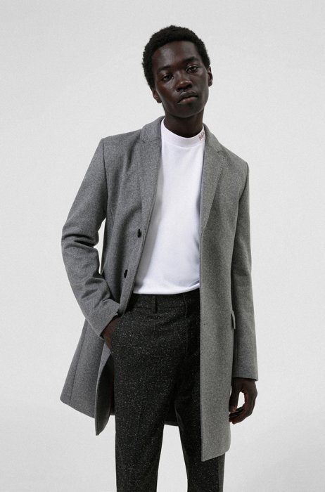 Slim-fit coat in a wool blend with cashmere, Grey