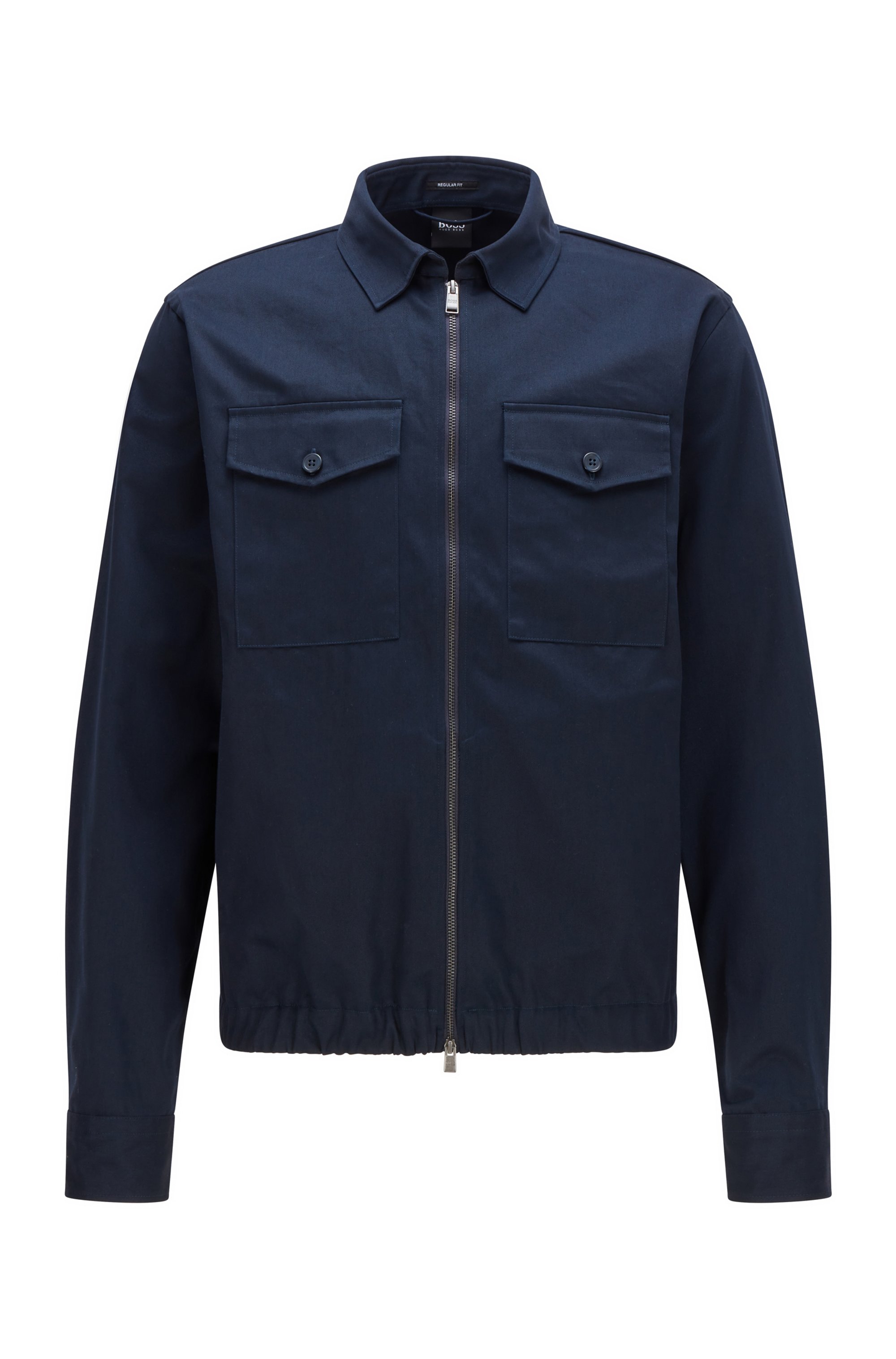 Zip-up regular-fit overshirt in heavyweight cotton twill, Dark Blue
