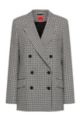 Double-breasted relaxed-fit jacket with houndstooth motif, Black Patterned