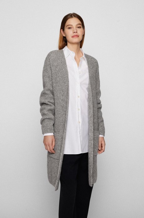 Relaxed-fit long cardigan with edge-to-edge front, Silver