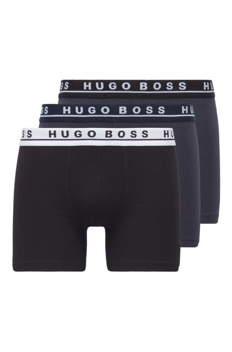 Three-pack of stretch-cotton boxer briefs with logo, Black/Blue