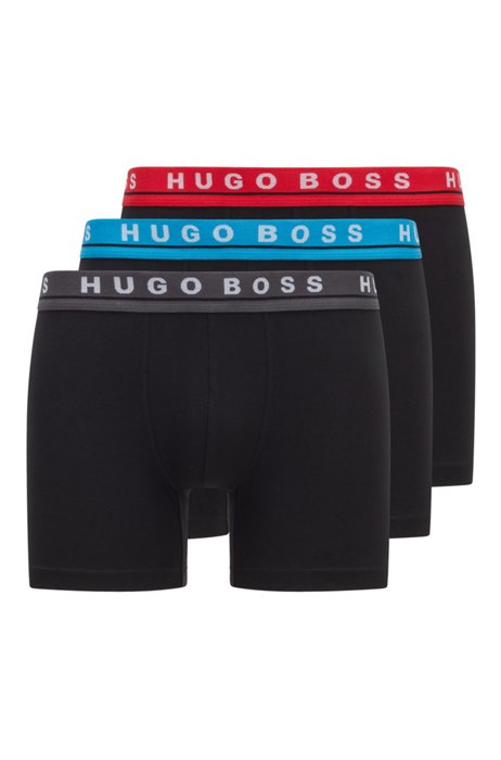 Three-pack of stretch-cotton boxer briefs with logo, Black