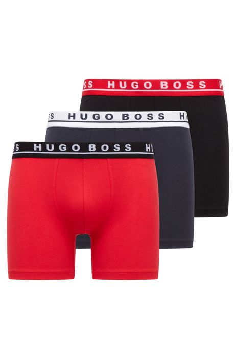 Boxer in cotone elasticizzato con elastico in vita con logo in confezione da due HUGO BOSS Uomo Abbigliamento Intimo Boxer shorts Boxer shorts aderenti 