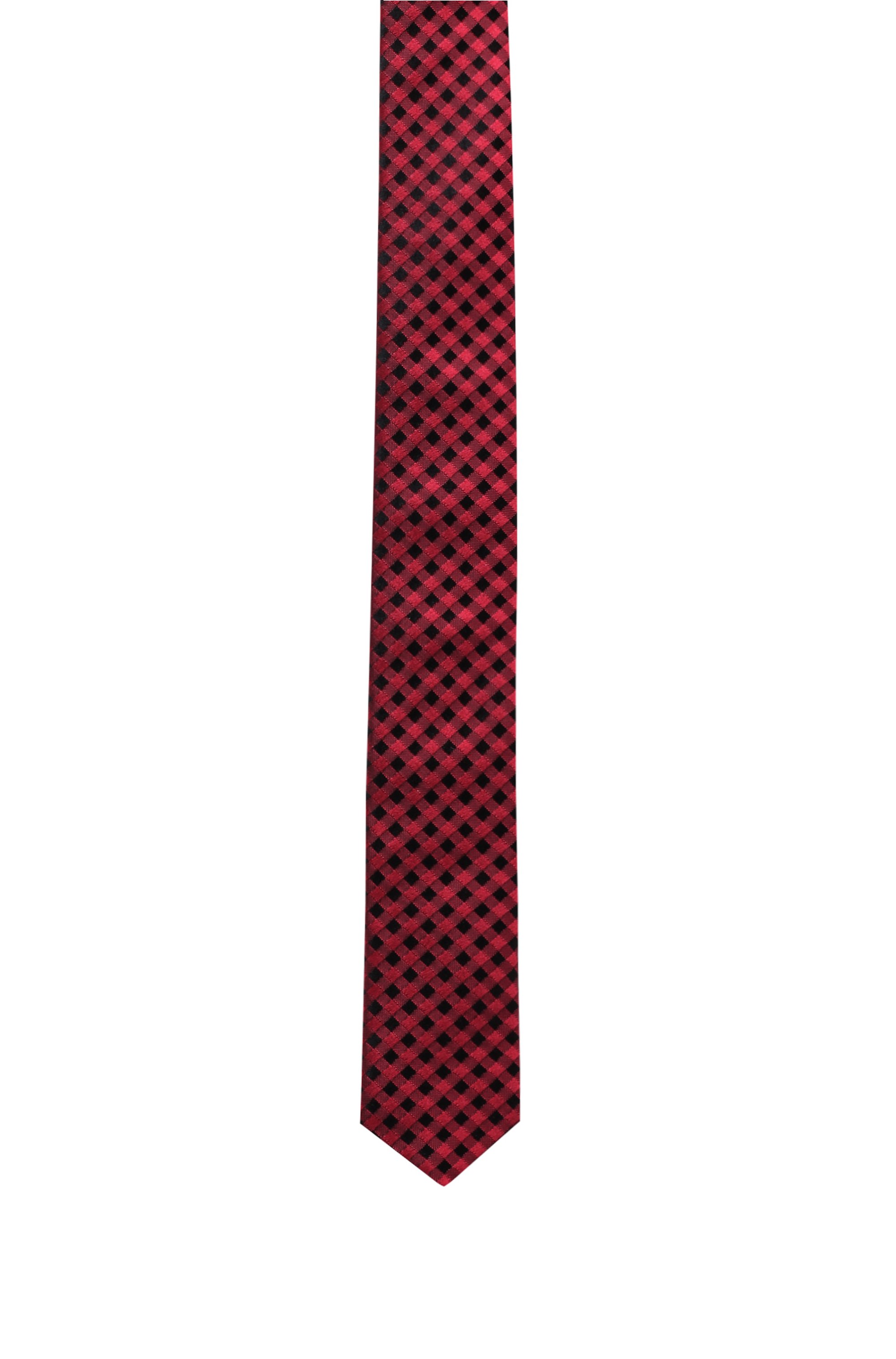 Cravate en jacquard de soie à carreaux, Rouge à motif