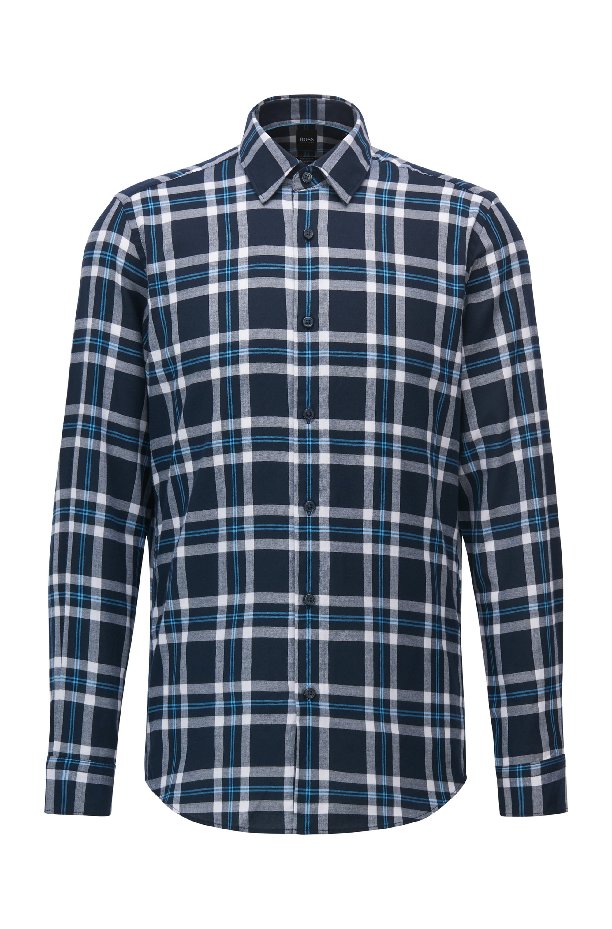 Regular-Fit Flanell-Hemd aus gewaschener Awatti-Baumwolle, Dunkelblau