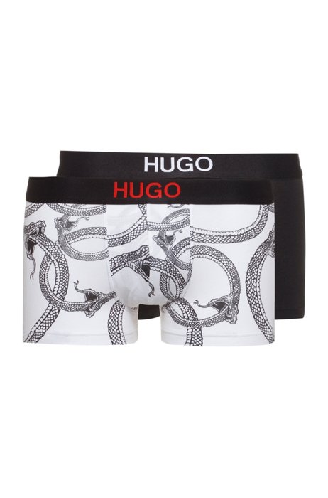 Two-pack of stretch-cotton trunks with logo waistbands, White