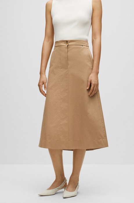 A-line chino-style skirt in stretch-cotton twill, Beige