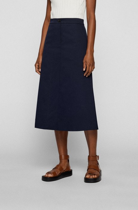 A-line chino-style skirt in stretch-cotton twill, Dark Blue