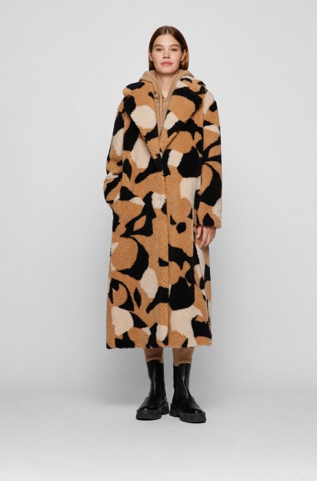 Collection-pattern teddy coat in a relaxed fit, Patterned
