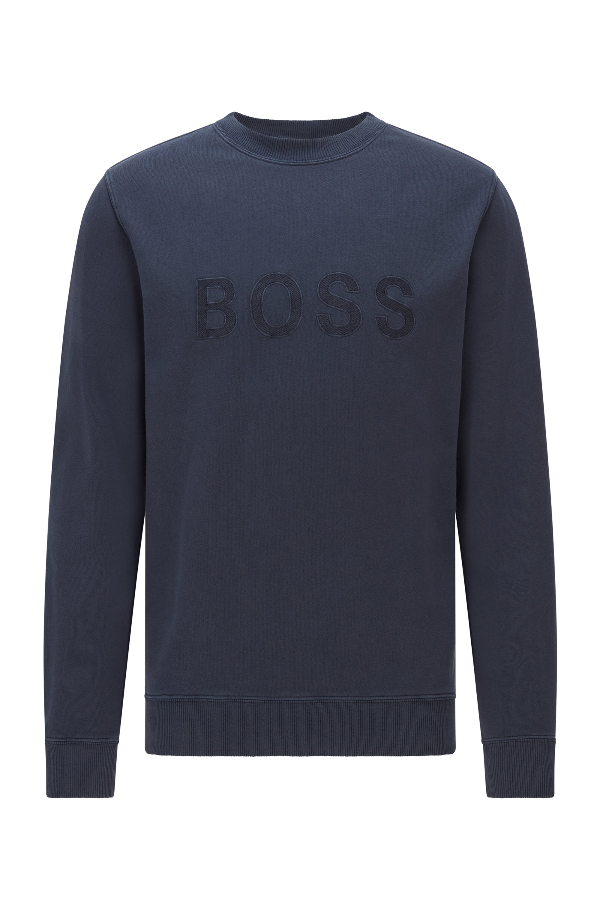 Organic-cotton relaxed-fit sweatshirt with embroidered logo, Dark Blue