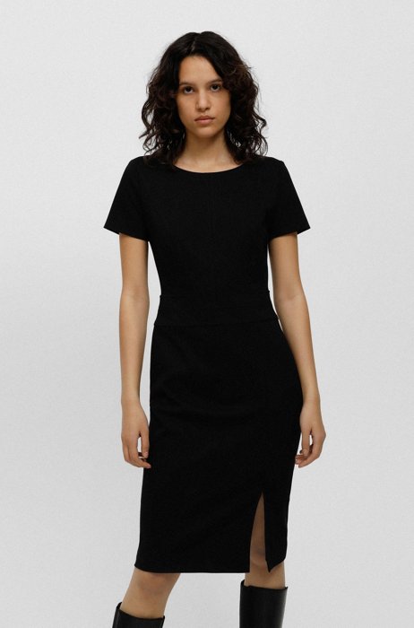 Slim-fit jurk van stretchjersey, Zwart