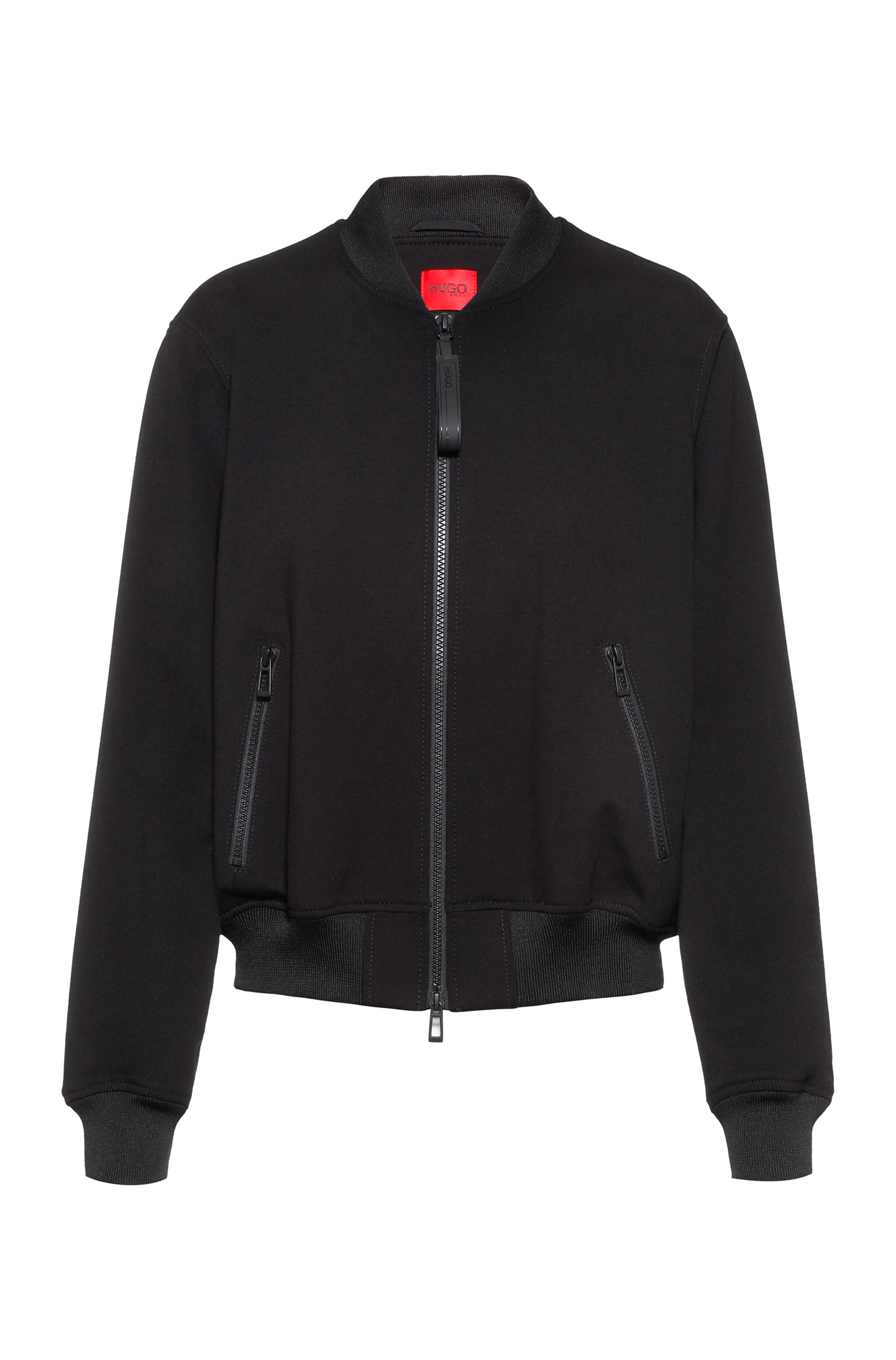 Relaxed-fit bomber jacket with red logo label, Black