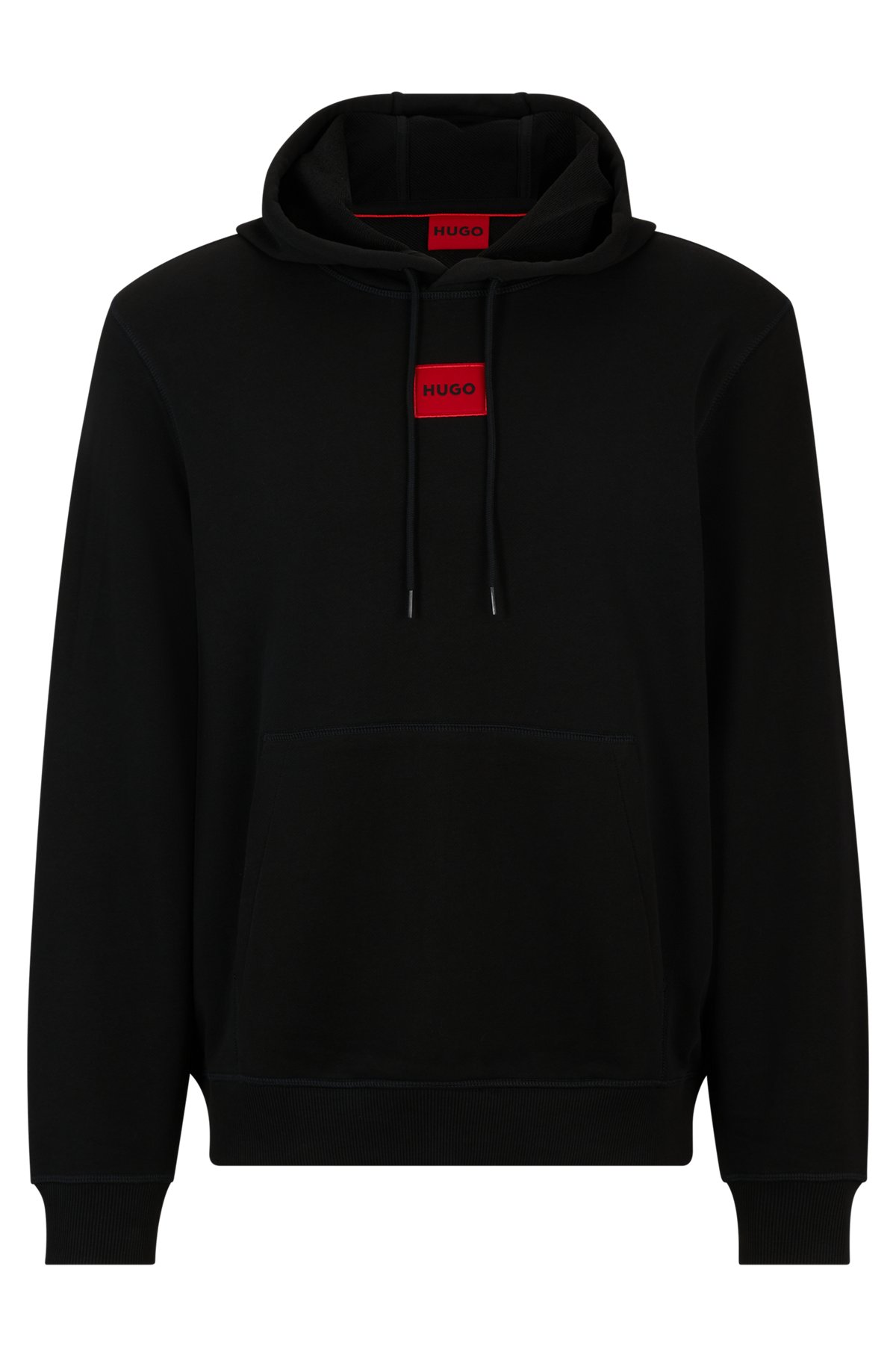 Kapuzen-Sweatshirt aus Baumwoll-Terry mit rotem Logo-Label, Schwarz