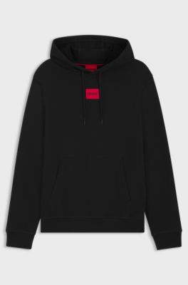 Cotton-terry hoodie with logo label, Black