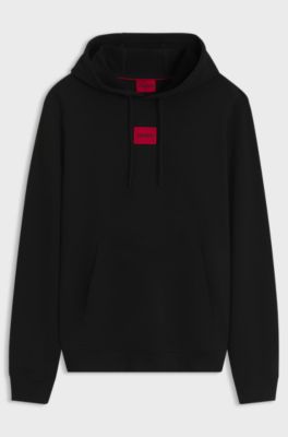 Cotton-terry hoodie with logo label, Black