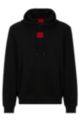 Sweater met capuchon van katoenen sweatstof met rood logolabel, Zwart