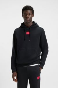 Cotton-terry hoodie with red logo label, Black