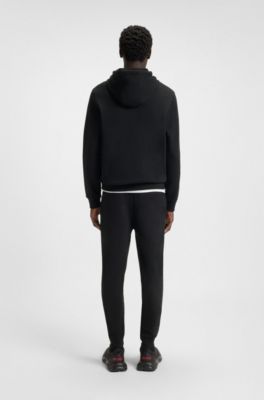 Sweat &agrave; capuche en molleton de coton avec &eacute;tiquette logo, Noir