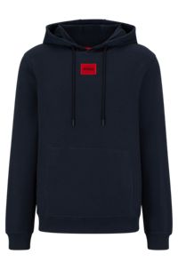 Cotton-terry hoodie with logo label, Dark Blue