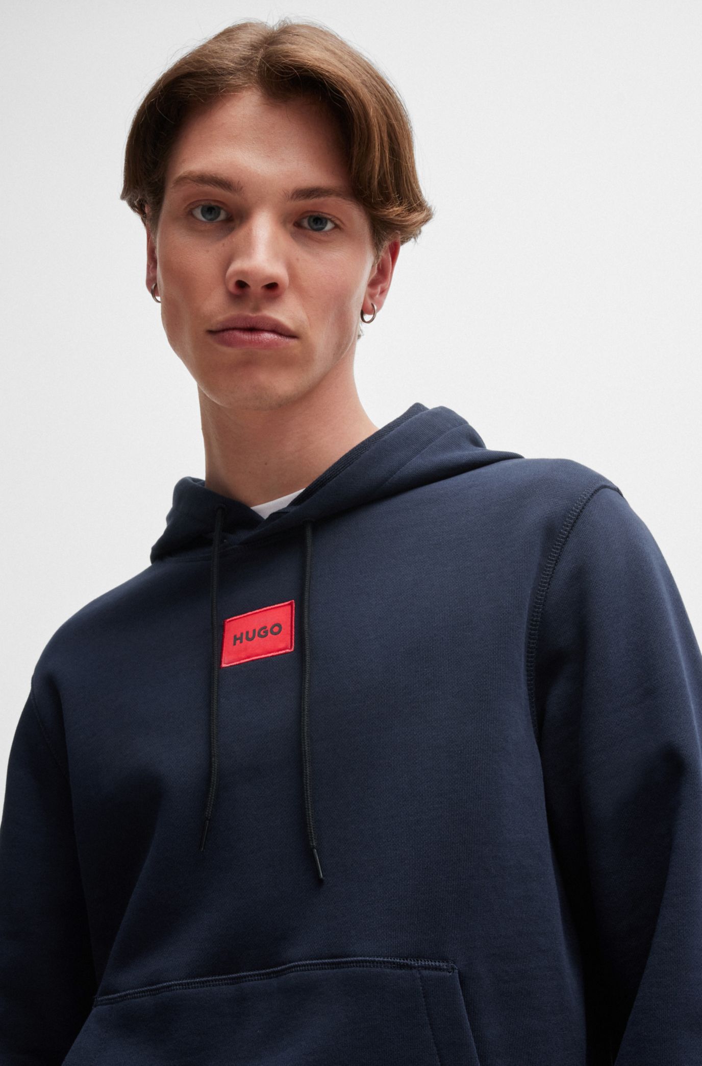 HUGO Cotton terry regular fit hoodie with logo label