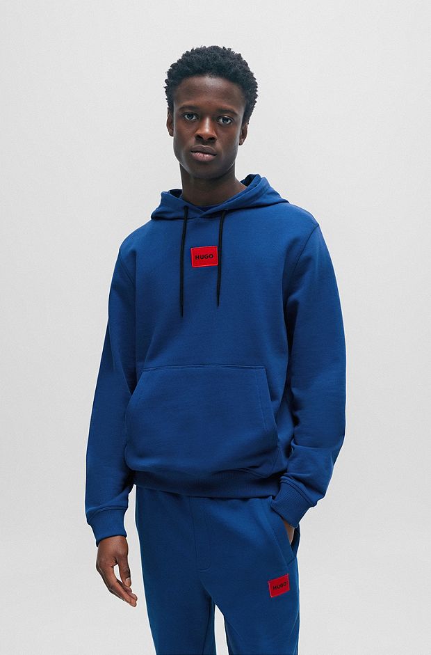 Cotton-terry hoodie with logo label, Blue